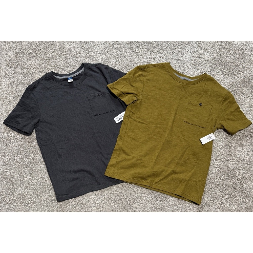 Lot of 2 NWT Old Navy Youth Boys Textured-Knit Pocket T-Shirts Dark Gray & Green